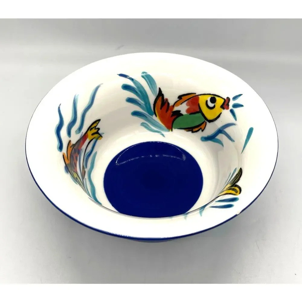Les Tropiques Strata Cereal Bowl Blue Hand Painted Tropical Fish *Paint Chip